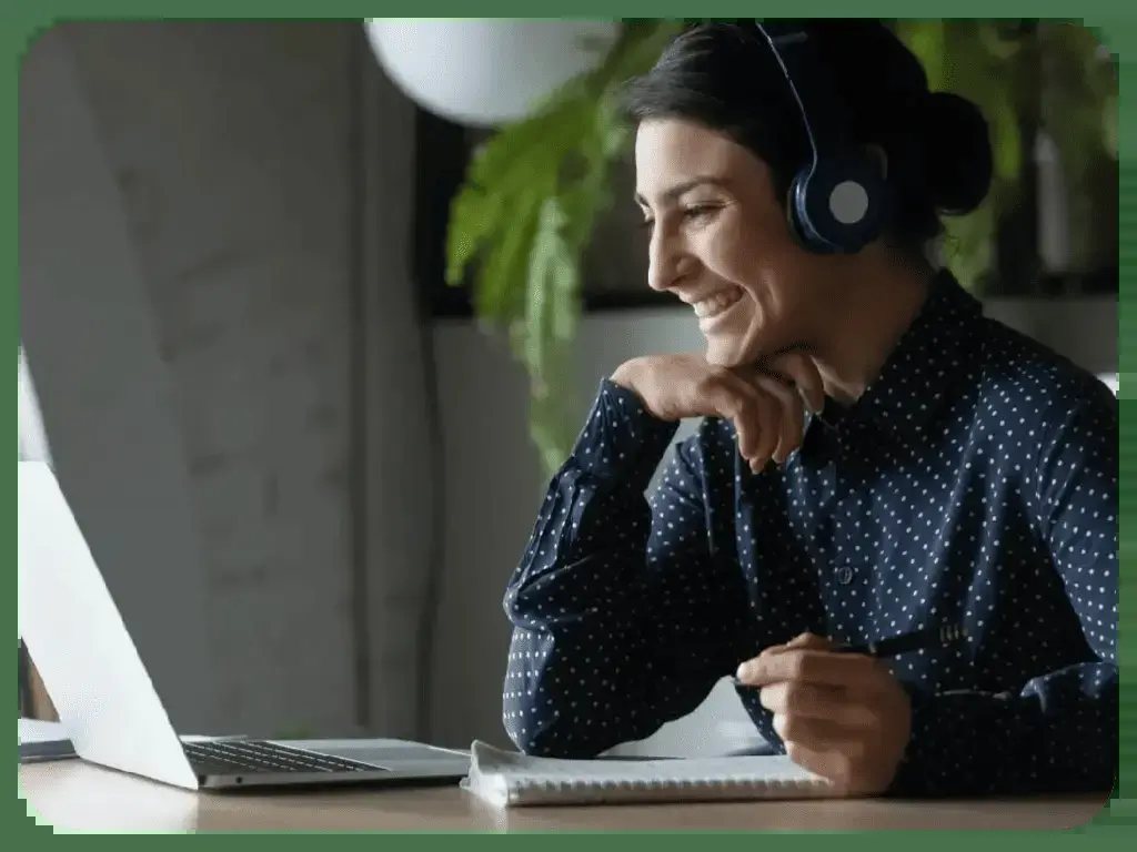 Contact centre agent taking a customer call with a headset